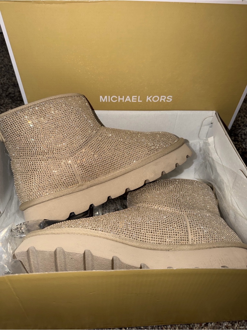 Michael Kors Champagne Crystal Embellished Ankle Booties, WINNIE women’s size 9